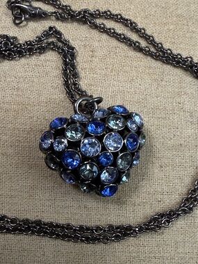 Fashion Jewelry Blue and Light Blue Crystal Heart Necklace